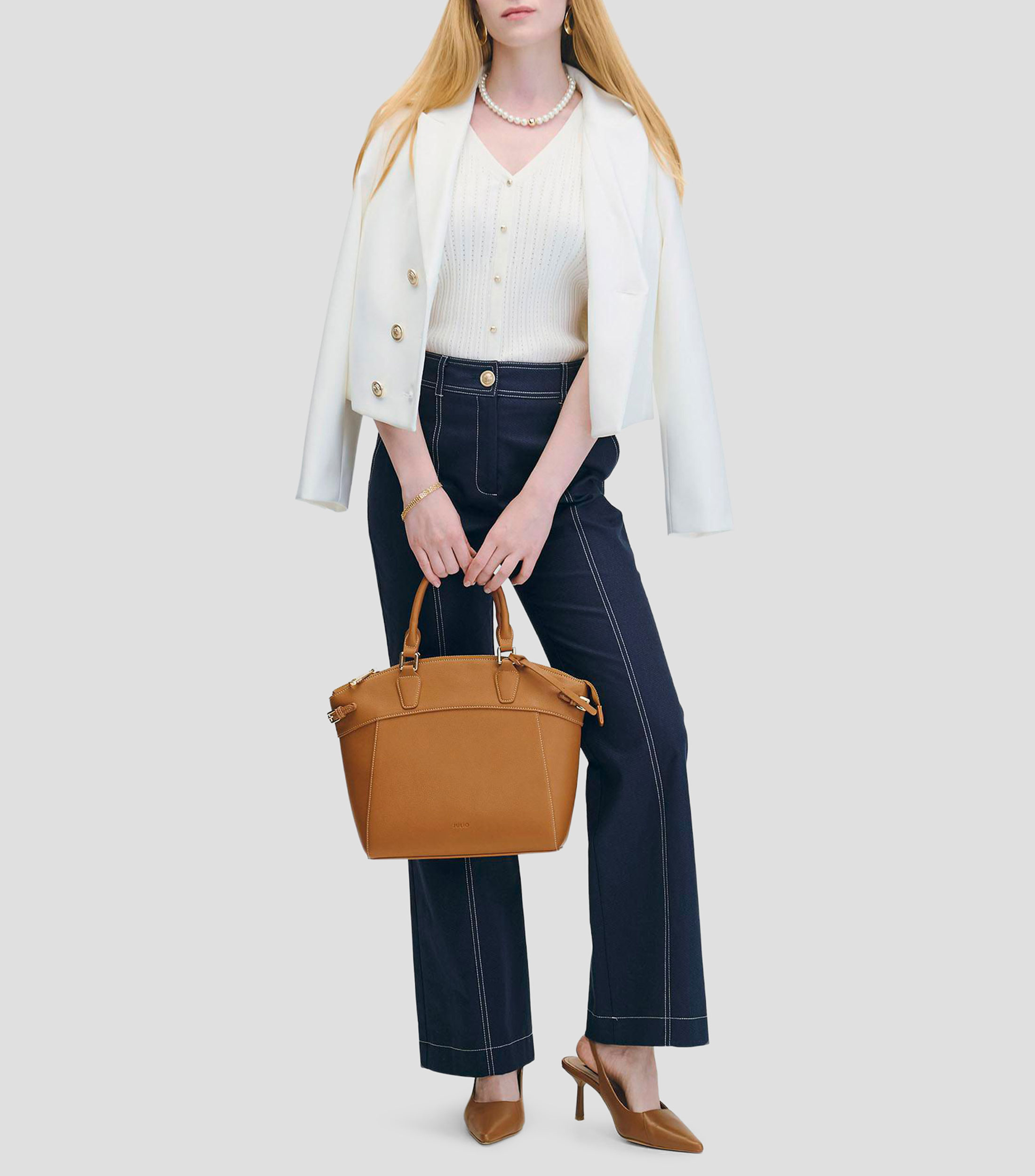 Pantalón Acampanado Tiro Alto Tipo Denim Mujer